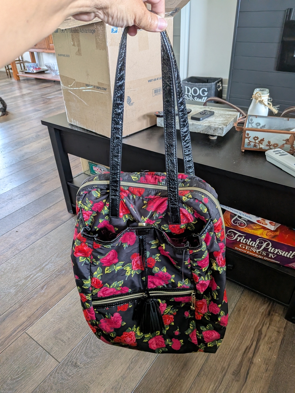 Betsey Johnson Black Tote with Red Rose Print